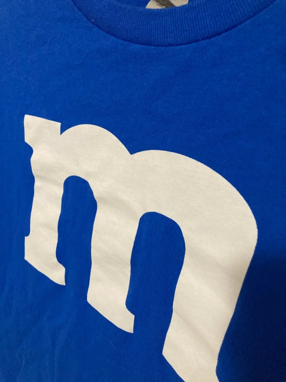 Gildan Royal Blue Tee with White m, M&M costume t-shirt, size medium